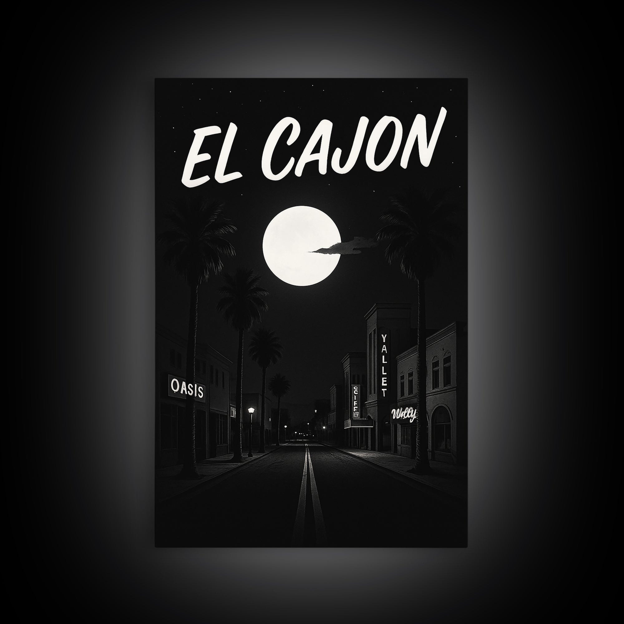 El Cajon California Travel Poster, Canvas Print, Dark Moody City Wall Art, El Cajon Poster Print, Travel Art Print, Retro Travel Print