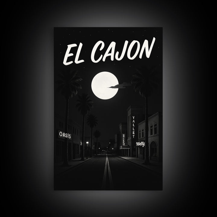 El Cajon California Travel Poster, Canvas Print, Dark Moody City Wall Art, El Cajon Poster Print, Travel Art Print, Retro Travel Print