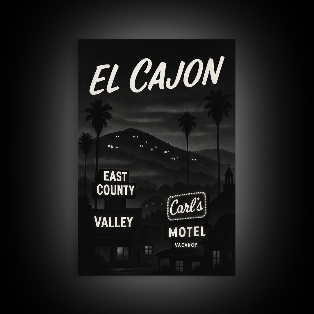 El Cajon Travel Poster, Canvas Print, Black And White Travel Art, El Cajon Poster Print, Living Room Wall Art, Vintage City Poster