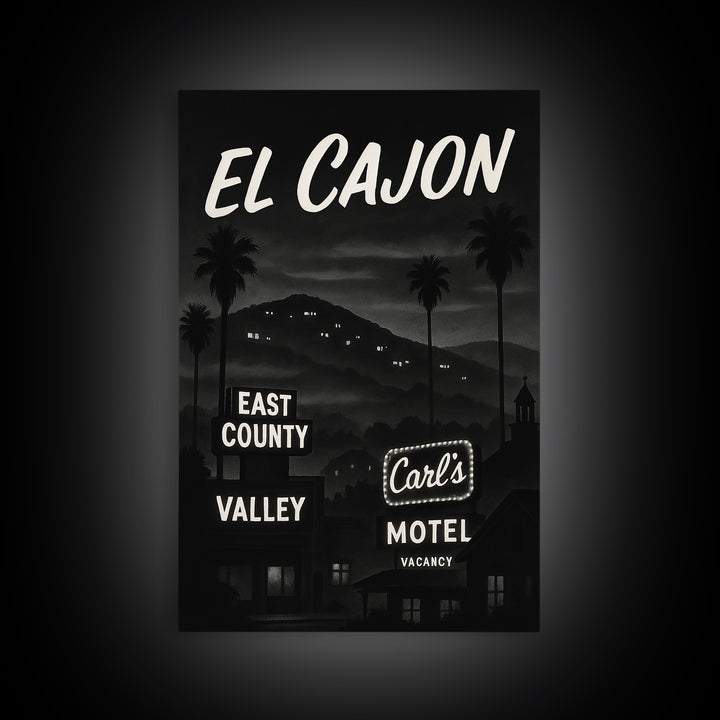 El Cajon Travel Poster, Canvas Print, Black And White Travel Art, El Cajon Poster Print, Living Room Wall Art, Vintage City Poster