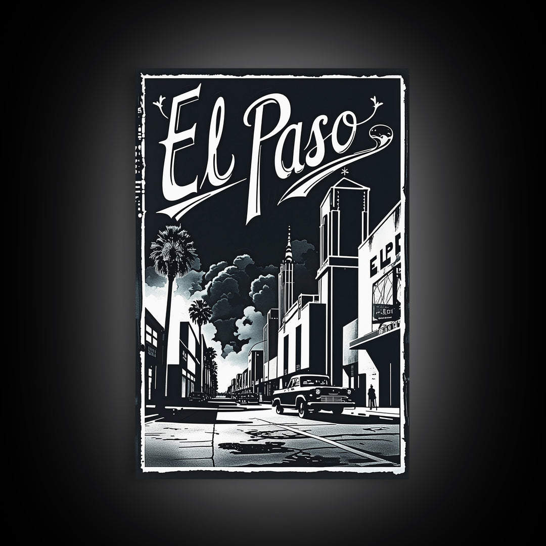 El Paso Travel Poster, Canvas Print, Night Street Poster Art, El Paso Wall Art, Fine Art Print, Vintage City Poster, City Travel Prints