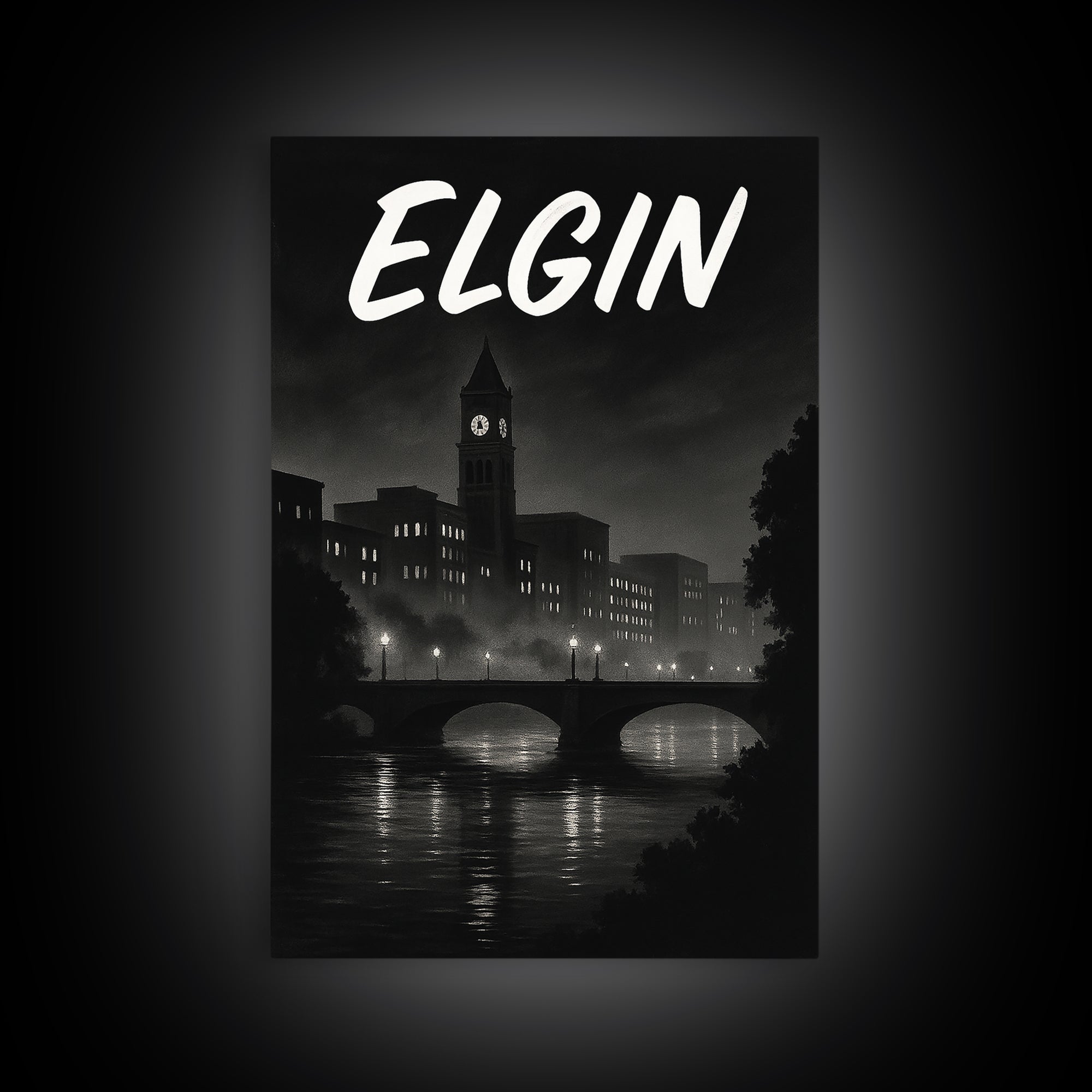 Elgin Illinois Travel Poster, Canvas Print, Dark Moody City Wall Art, Elgin City Art, Travel Poster Art, Wall Art, Travel Wall Decor
