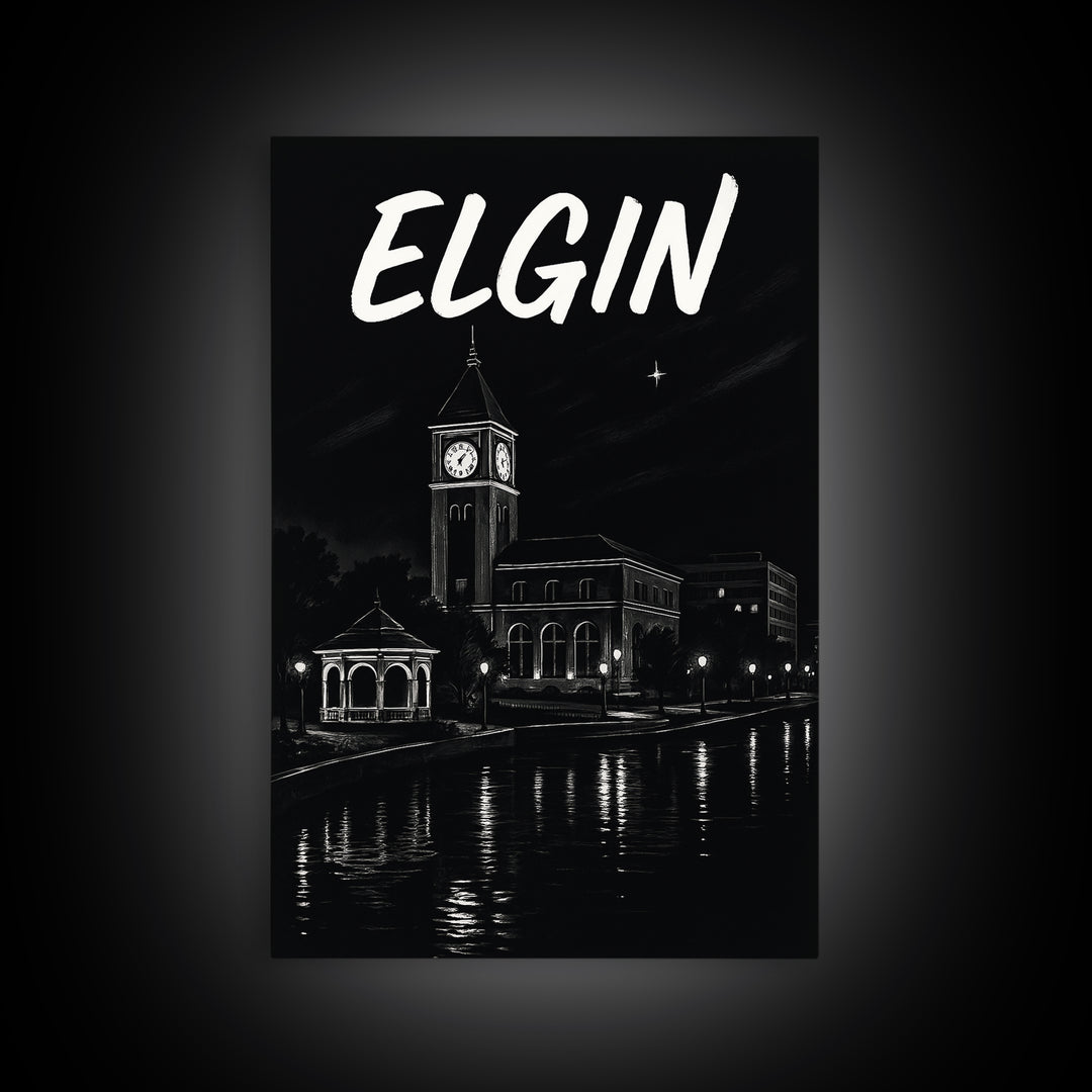 Elgin Travel Poster, Framed Canvas Print, Dark Moody City Wall Art, Elgin City Art, Travel Art Print, Gift For Travelers, Travel Poster Set