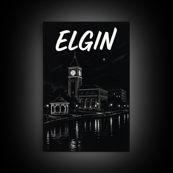 Elgin Travel Poster, Framed Canvas Print, Dark Moody City Wall Art, Elgin City Art, Travel Art Print, Gift For Travelers, Travel Poster Set