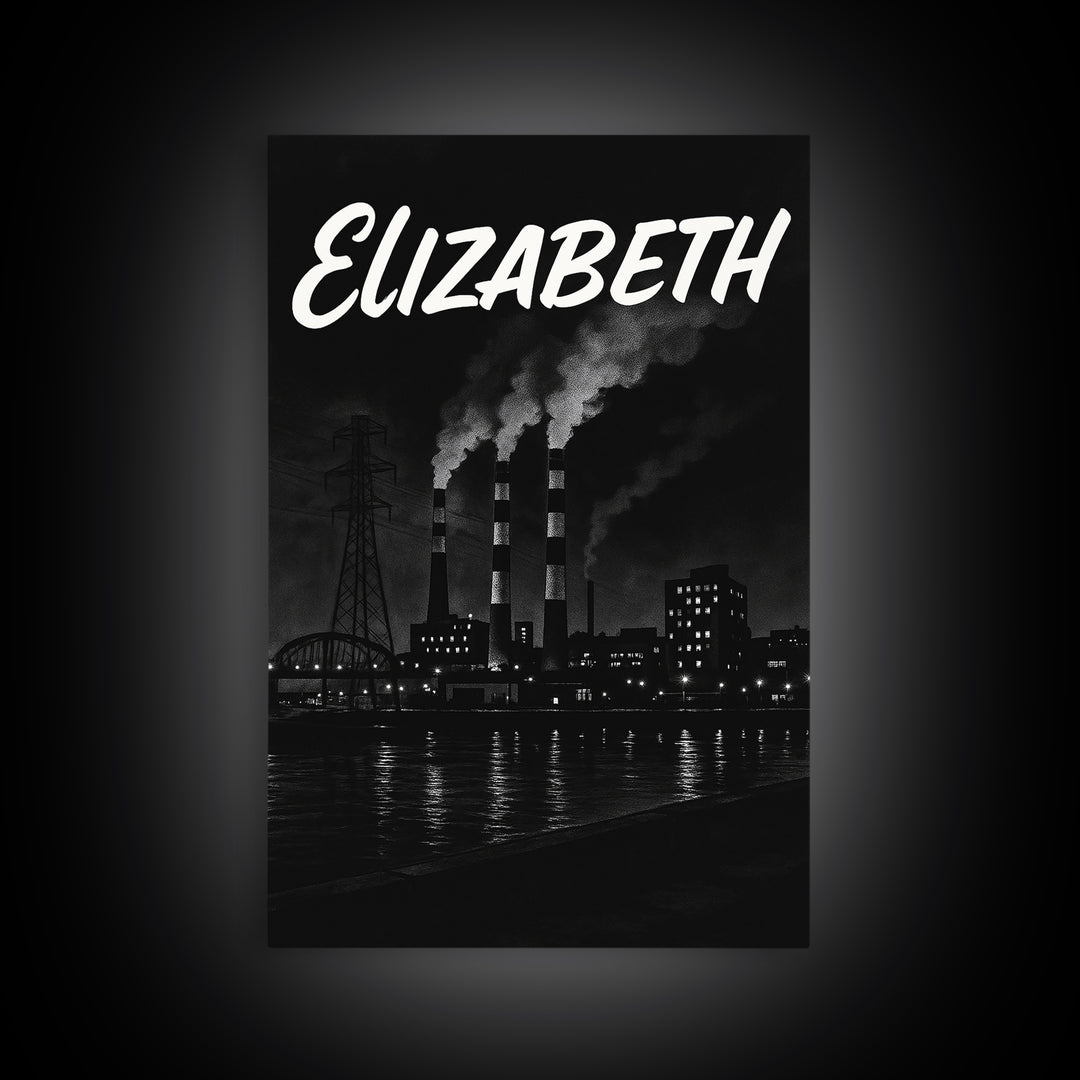 Elizabeth Travel Poster, Framed Canvas Print, Vintage Noir Poster Art, Elizabeth Art Print, Vintage City Poster, Mid Century Wall Art