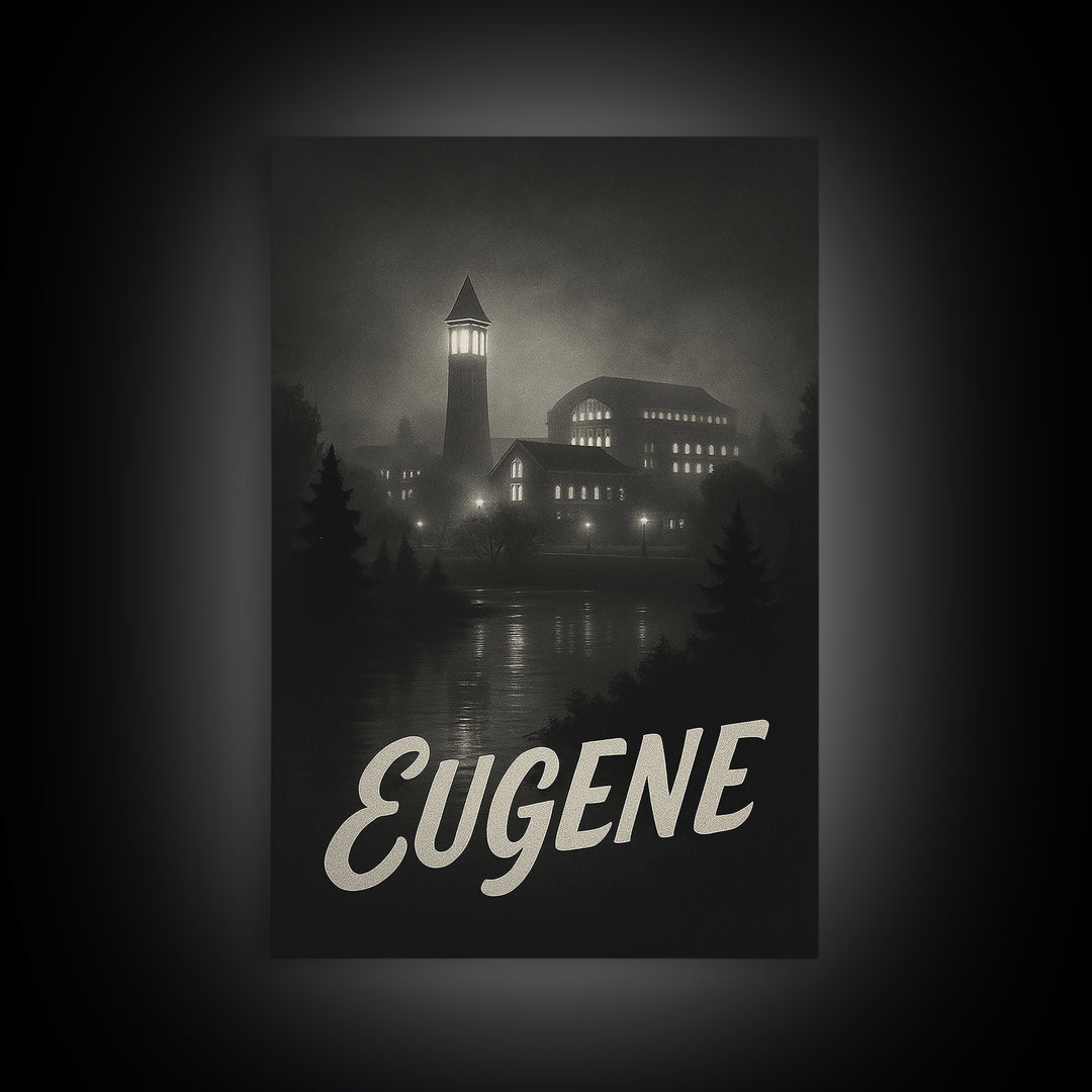 Eugene Oregon Travel Poster, Canvas Print, Black And White Travel Art, Eugene Travel Art, City Art Print, Gift For Travelers, Poster Art