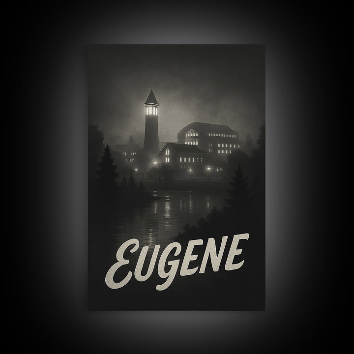 Eugene Oregon Travel Poster, Canvas Print, Black And White Travel Art, Eugene Travel Art, City Art Print, Gift For Travelers, Poster Art
