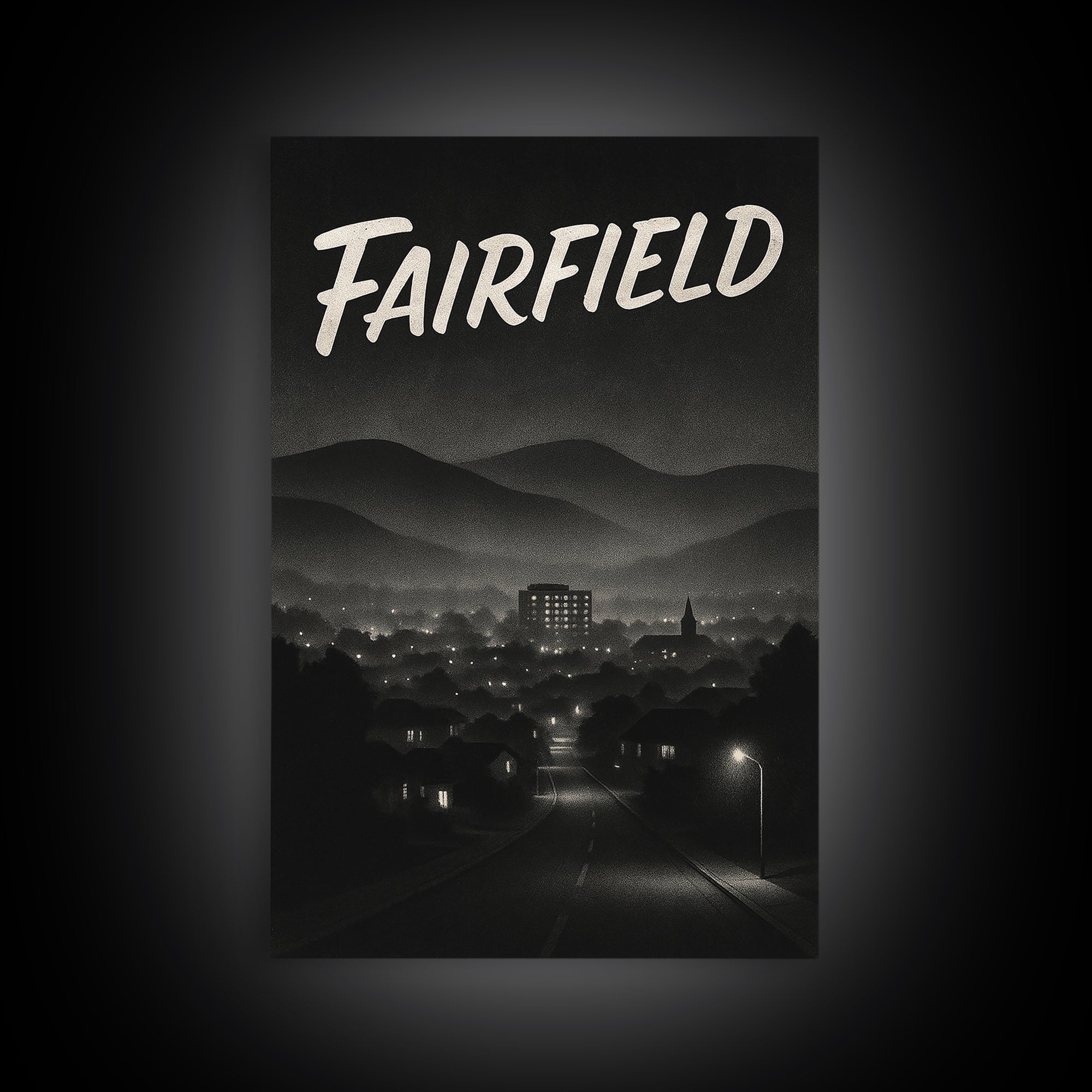 Fairfield California Travel Poster, Canvas Print, Black And White Travel Art, Fairfield Art Print, Living Room Wall Art, City Illustration