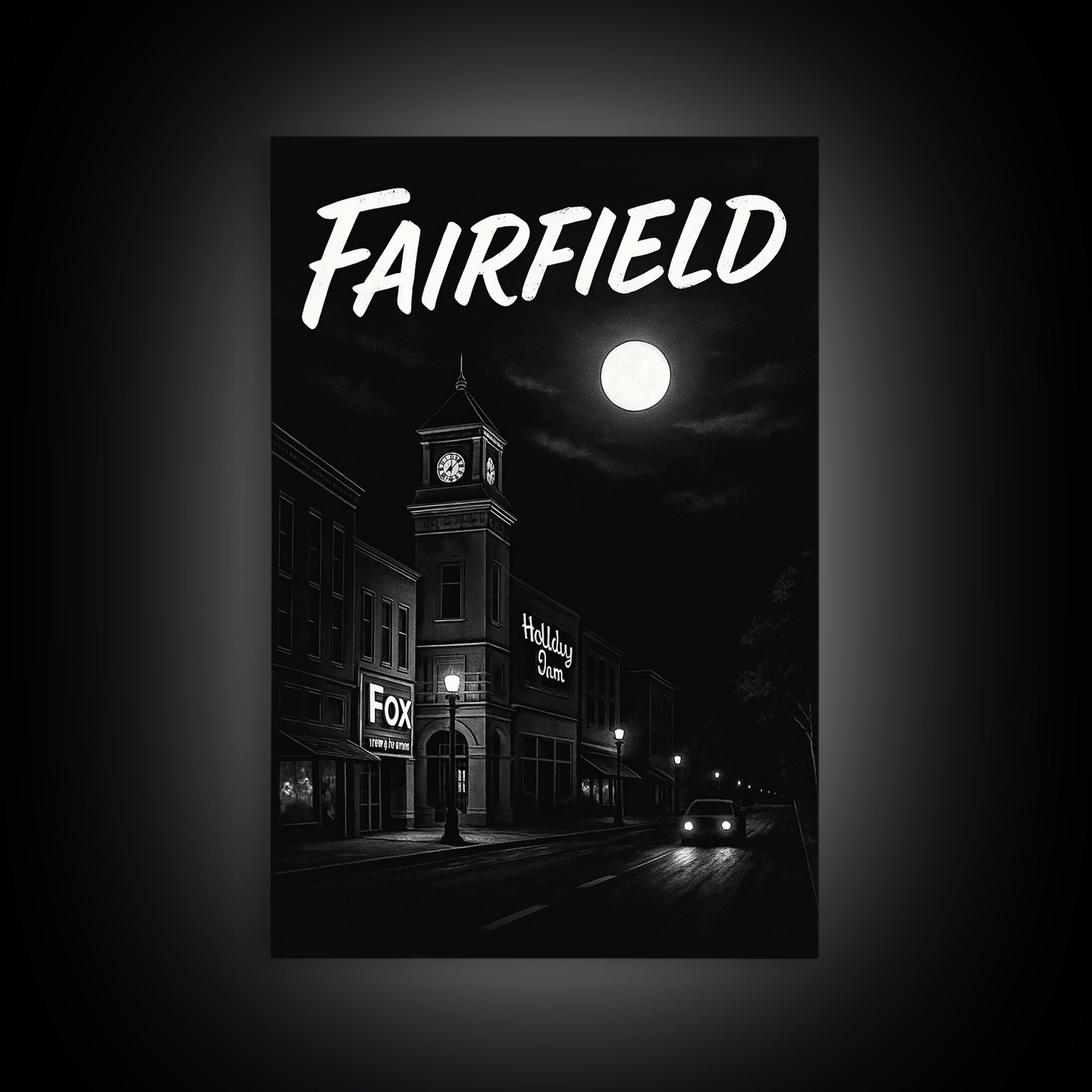 Fairfield Travel Poster, Canvas Print, Vintage Noir Poster Art, Fairfield Wall Art, Fine Art Print, Travel Poster Art, Mid Century Wall Art