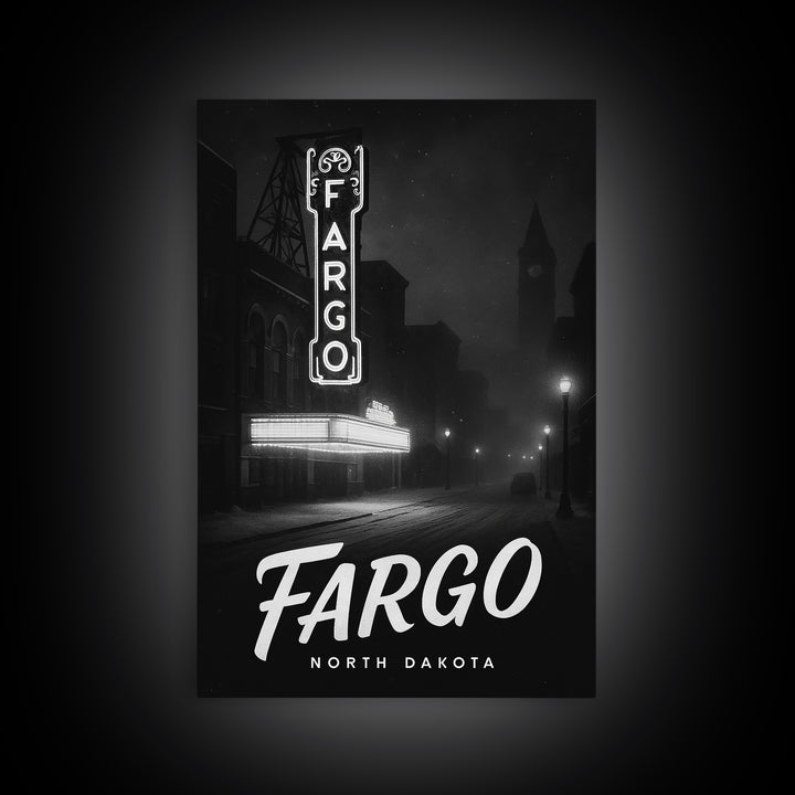Fargo North Dakota Travel Poster, Canvas Print, Night Street Poster Art, Fargo Print, Travel Prints, Watercolor City Skyline, Skyline Art