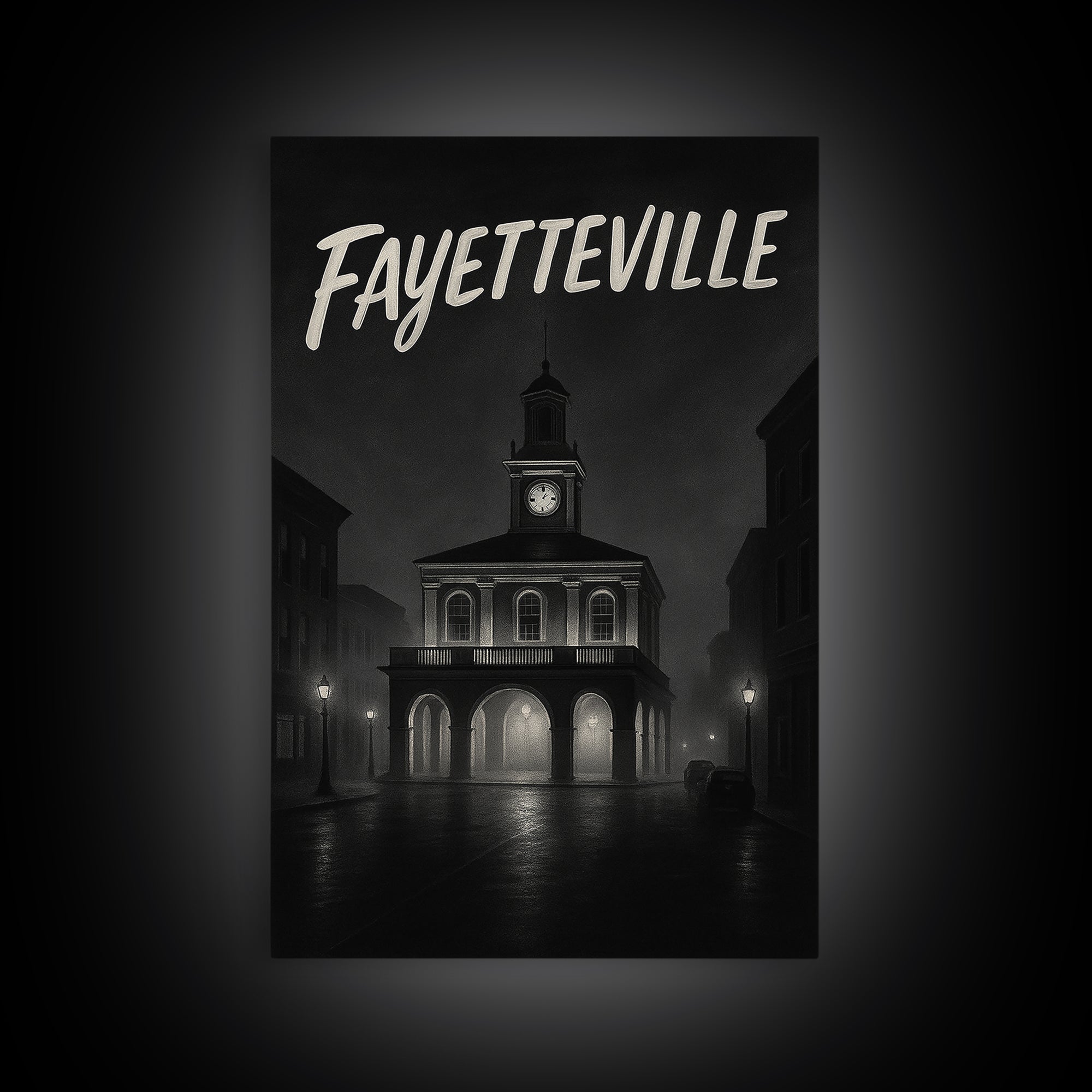 Fayeteville Travel Poster, Framed Canvas Print, Night Street Poster Art, Fayeteville Art Print, City Travel Prints, Vintage City Art