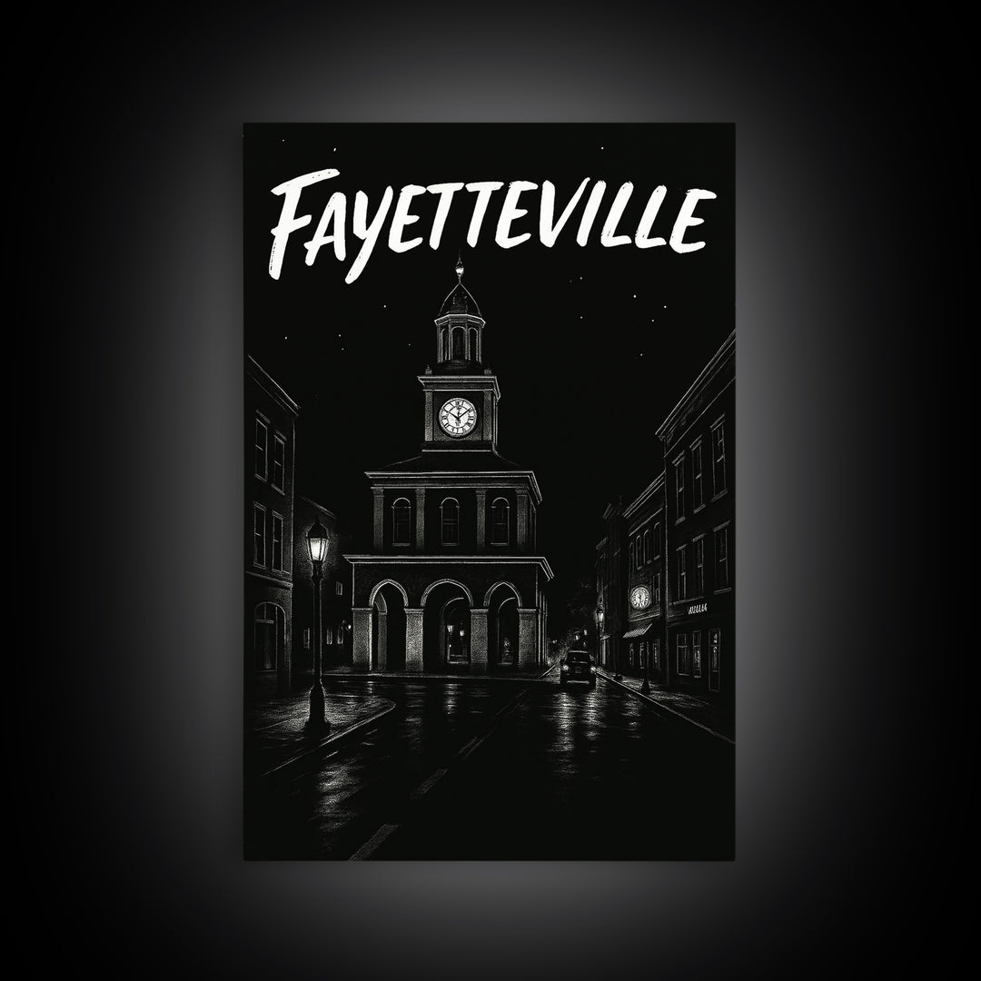Fayetteville Travel Poster, Canvas Print, Dark Moody City Wall Art, Fayetteville City Art, Vintage City Poster, City Travel Prints