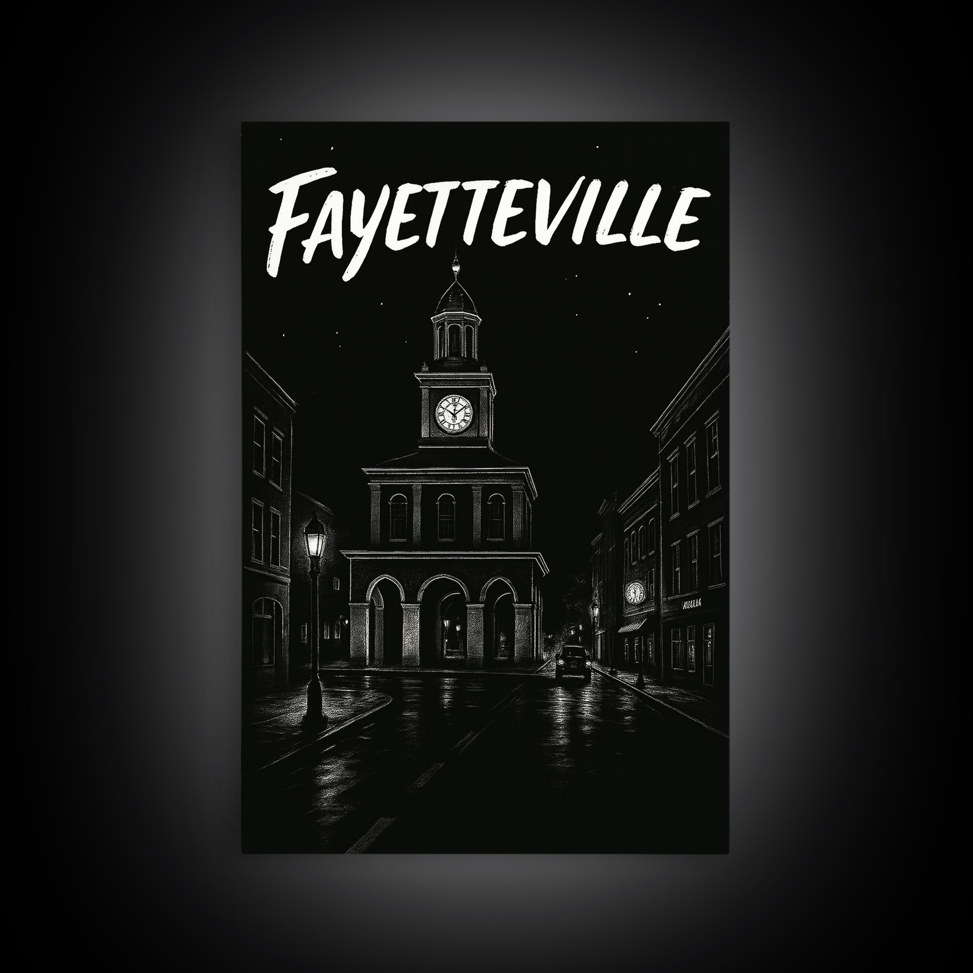 Fayetteville Travel Poster, Canvas Print, Dark Moody City Wall Art, Fayetteville City Art, Vintage City Poster, City Travel Prints