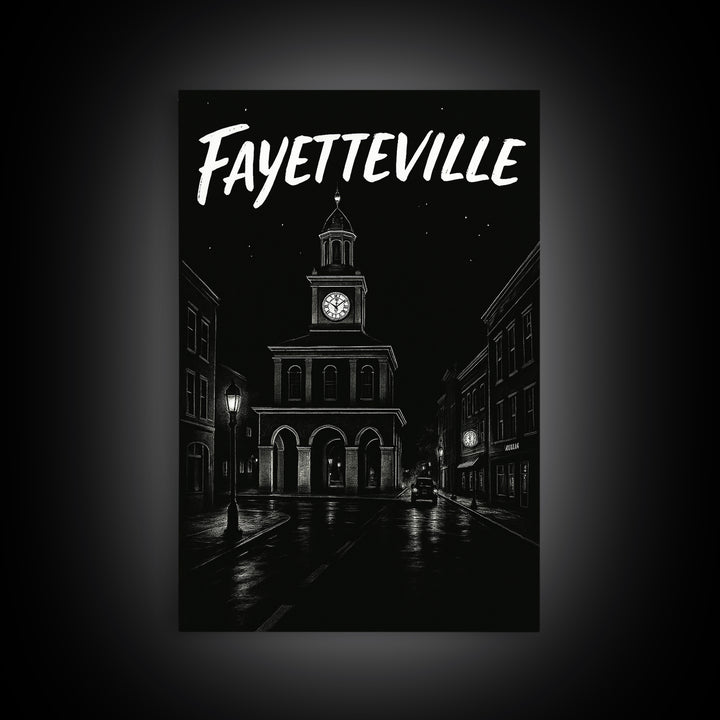Fayetteville Travel Poster, Canvas Print, Dark Moody City Wall Art, Fayetteville City Art, Vintage City Poster, City Travel Prints
