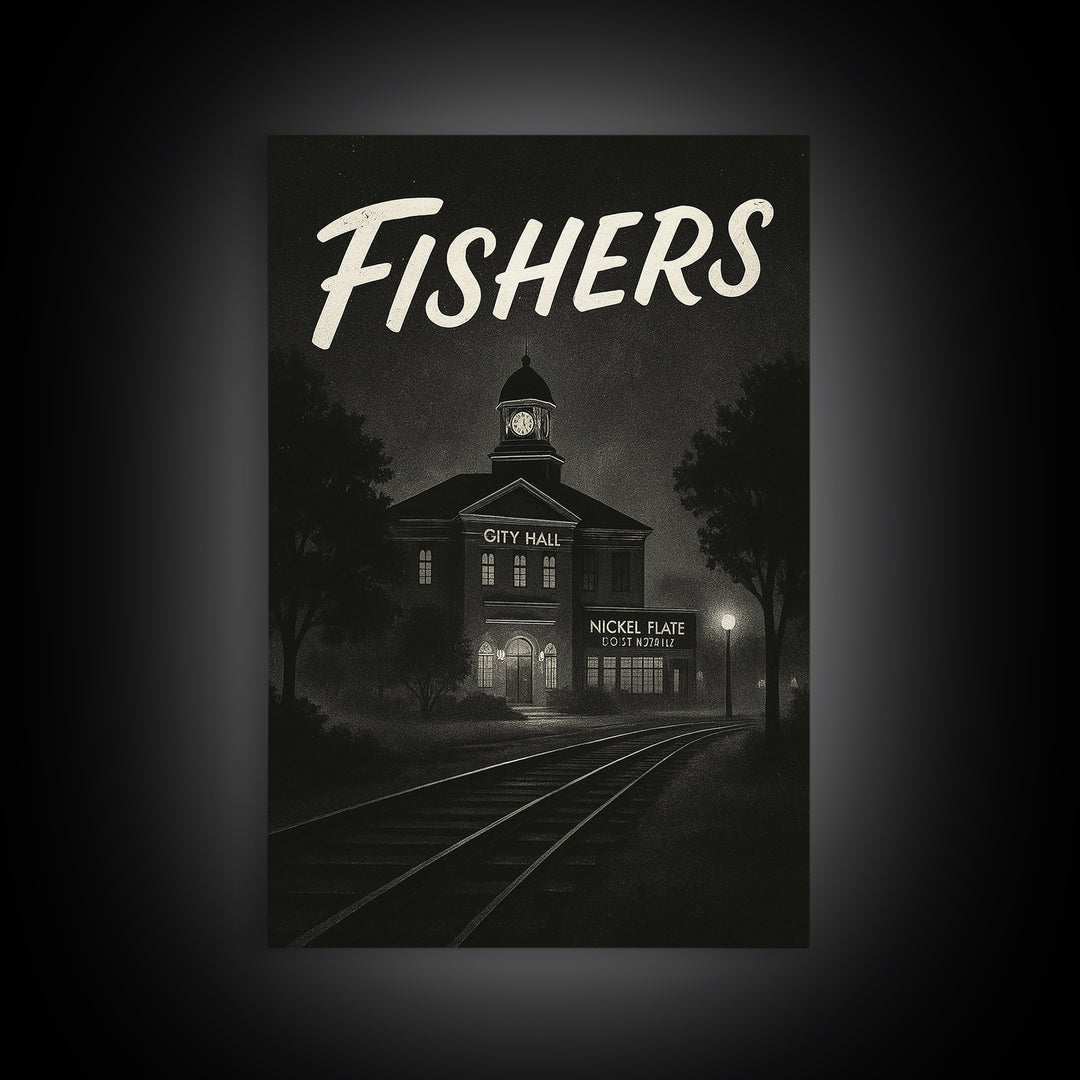 Fishers Indiana Travel Poster, Canvas Print, Night Street Poster Art, Fishers City Art, Modern Wall Decor, City Travel Prints, Art Print