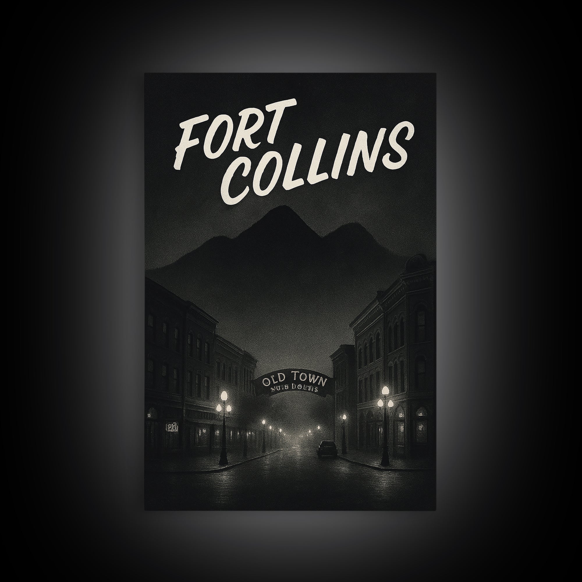 Fort Collins Colorado Travel Poster, Canvas Print, Dark Moody City Wall Art, Fort Collins Travel Art, Travel Wall Art, Travel Art Print