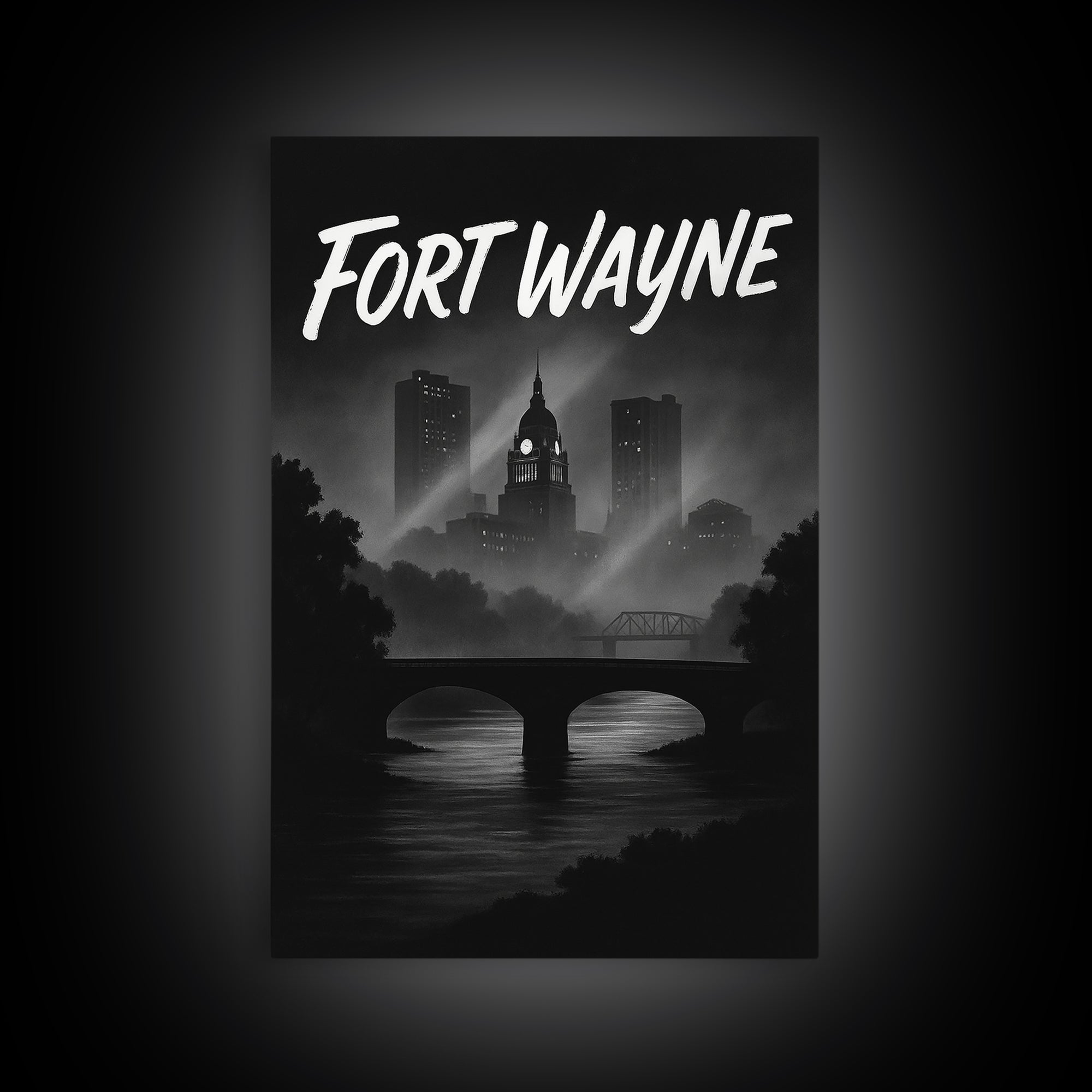 Fort Wayne Indiana Travel Poster, Canvas Print, Night Street Poster Art, Fort Wayne Wall Art, Retro Travel Print, Watercolor Urban Skyline