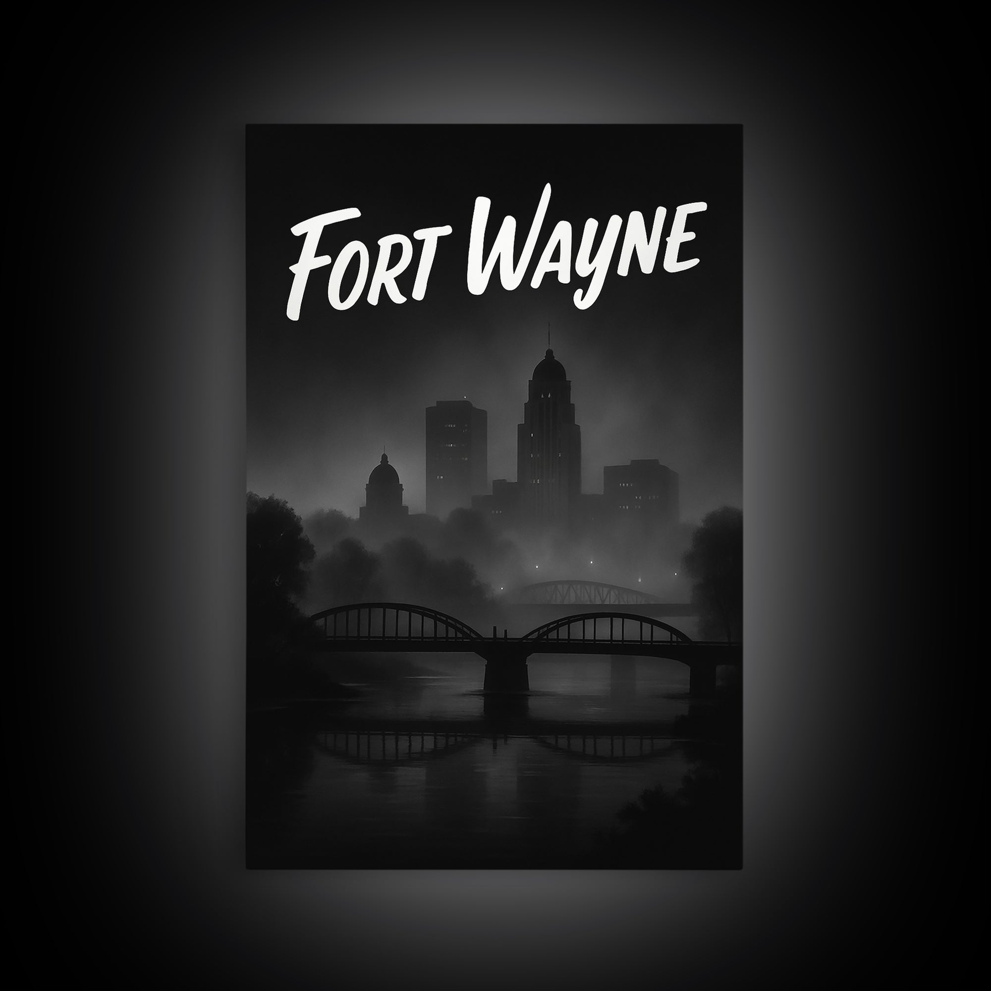 Fort Wayne Travel Poster, Canvas Print, Night Street Poster Art, Fort Wayne Wall Art, City Illustration, Living Room Wall Art, Design 2