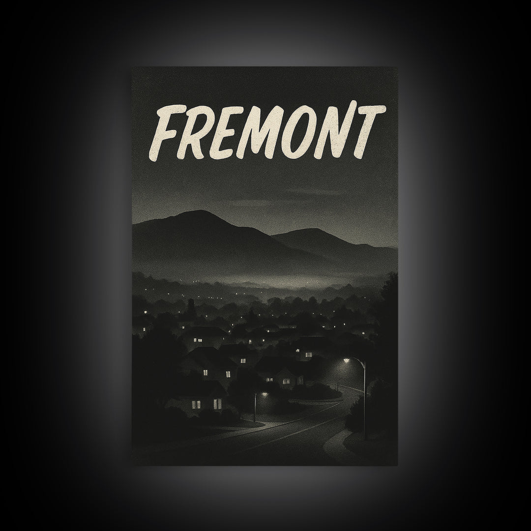 Fremont California Travel Poster, Canvas Print, Black And White Travel Art, Fremont Art Print, Office Decor, Travel Wall Art