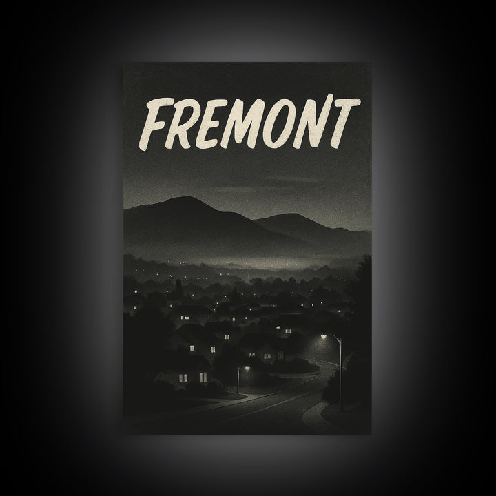 Fremont California Travel Poster, Canvas Print, Black And White Travel Art, Fremont Art Print, Office Decor, Travel Wall Art