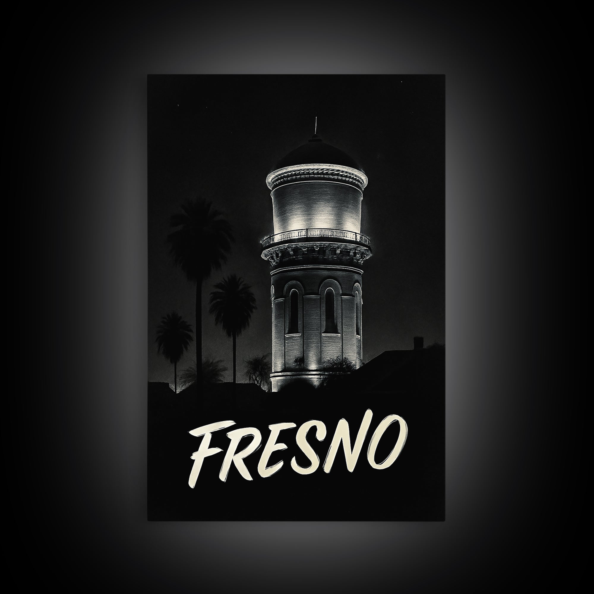 Fresno California Travel Poster, Canvas Print, Vintage Noir Poster Art, Fresno City Art, Vintage Travel Art, Fine Art Print, Wall Art
