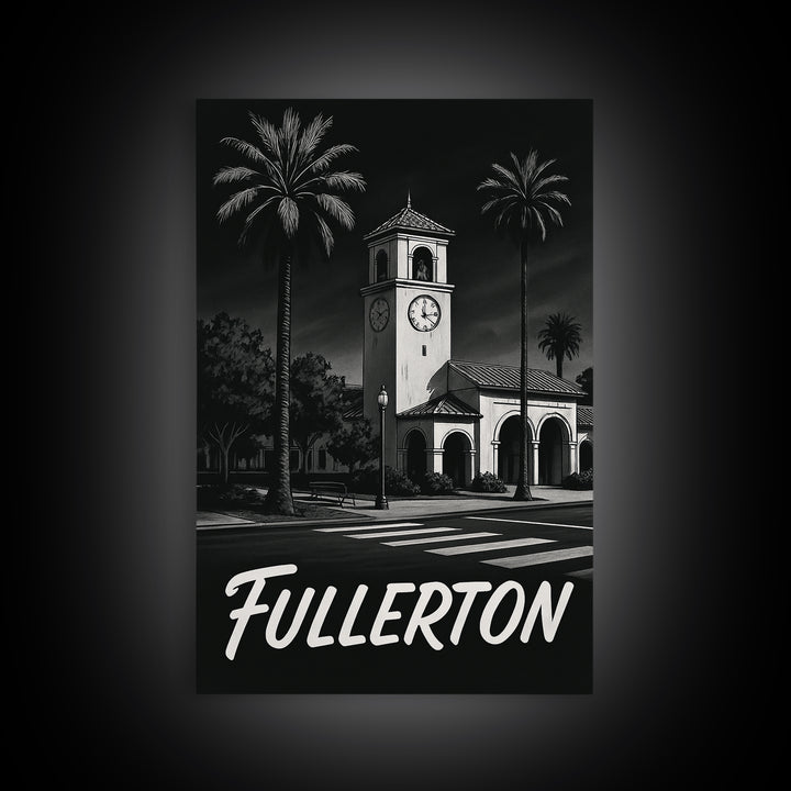 Fullerton California Travel Poster, Canvas Print, Black And White Travel Art, Fullerton Poster Print, Vintage Travel Print, Fine Art Print