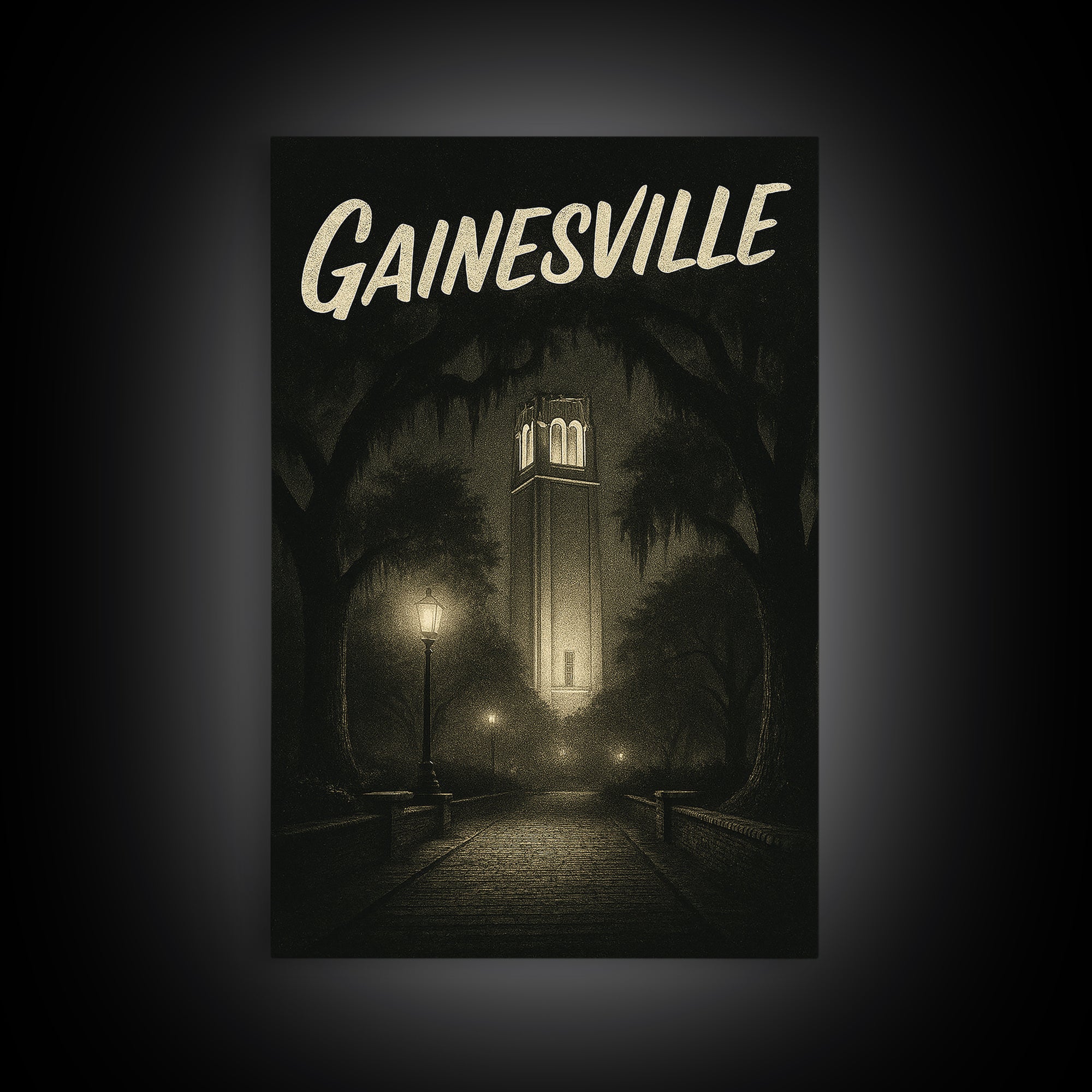 Gainesville Florida Travel Poster, Canvas Print, Dark Moody City Wall Art, Gainesville Wall Art, Vintage City Poster, Travel Poster Set