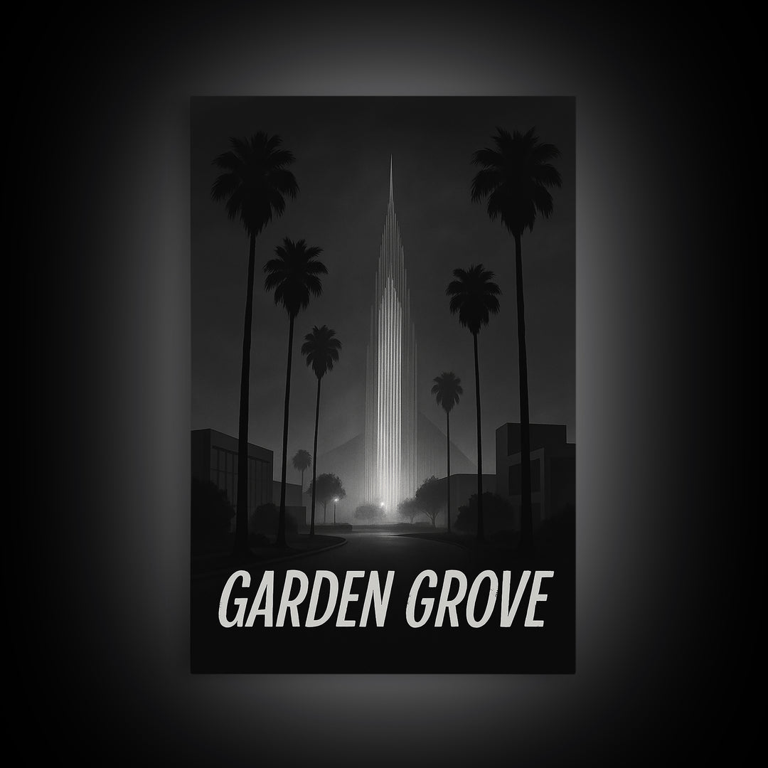 Garden Grove California Travel Poster, Canvas Print, Black And White Travel Art, Garden Grove Travel Art, Eclectic Wall Decor, Poster Art