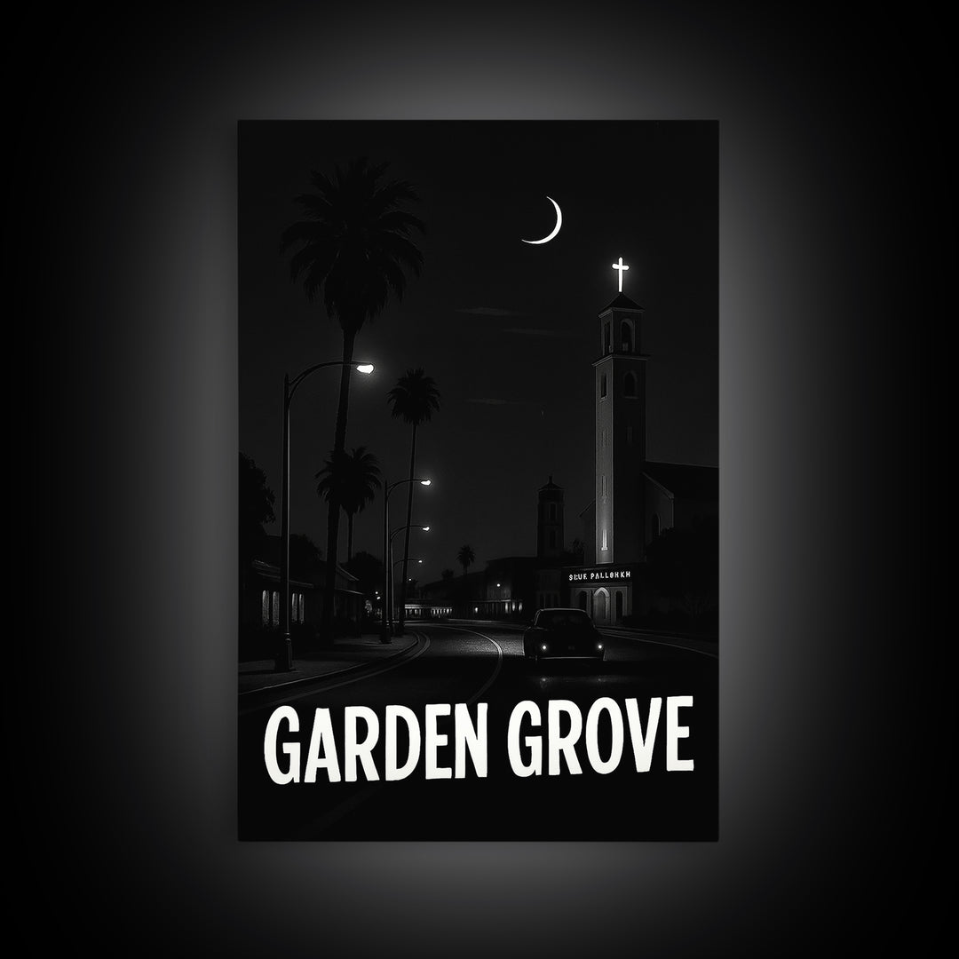Garden Grove Travel Poster, Canvas Print, Vintage Noir Poster Art, Garden Grove Travel Art, Travel Art Print, Travel Poster Set
