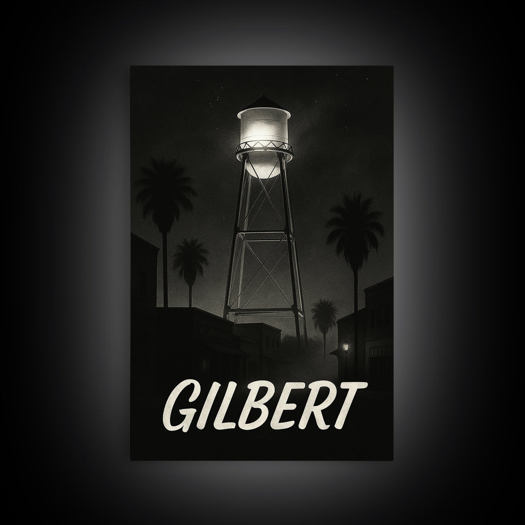 Gilbert Arizona Travel Poster, Framed Canvas Print, Black And White Travel Art, Gilbert Travel Art, Fine Art Print, Living Room Wall Art