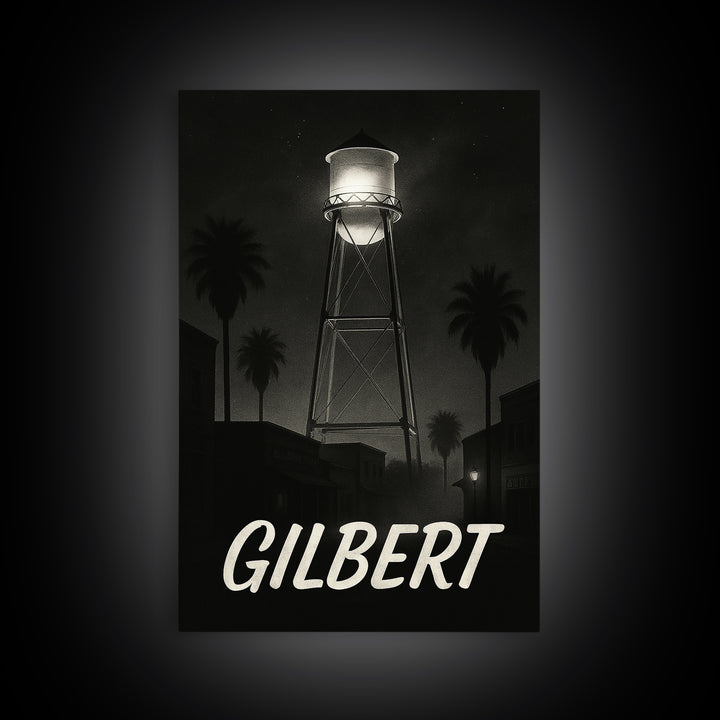 Gilbert Arizona Travel Poster, Framed Canvas Print, Black And White Travel Art, Gilbert Travel Art, Fine Art Print, Living Room Wall Art