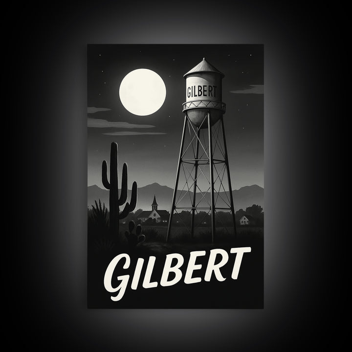 Gilbert Travel Poster, Canvas Print, Night Street Poster Art, Gilbert Travel Art, Eclectic Wall Decor, Fine Art Print, Wanderlust Decor
