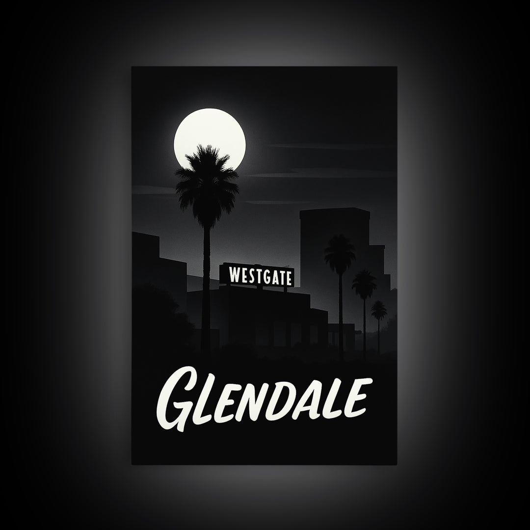 Glendale Arizona Travel Poster, Canvas Print, Night Street Poster Art, Glendale Poster Print, Living Room Wall Art, Vintage City Poster