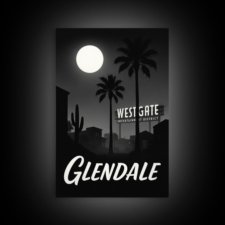 Glendale Travel Poster, Framed Canvas Print, Night Street Poster Art, Glendale City Art, Fine Art Print, Watercolor Skyline, Design 2