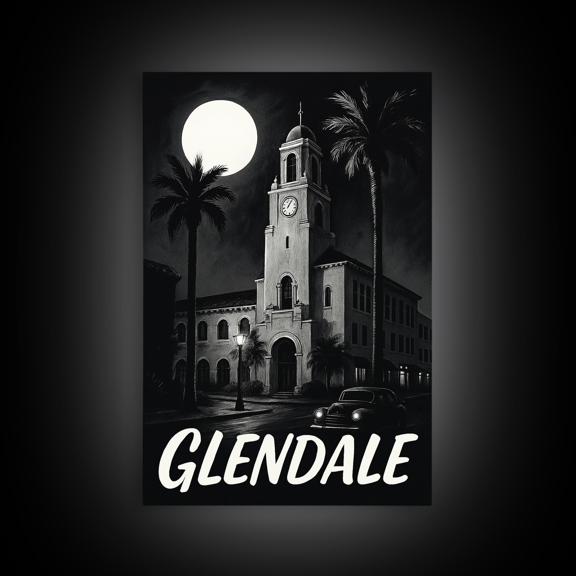 Glendale Travel Poster, Framed Canvas Print, Night Street Poster Art, Glendale City Art, Wanderlust Decor, Travel Wall Decor, Design 4