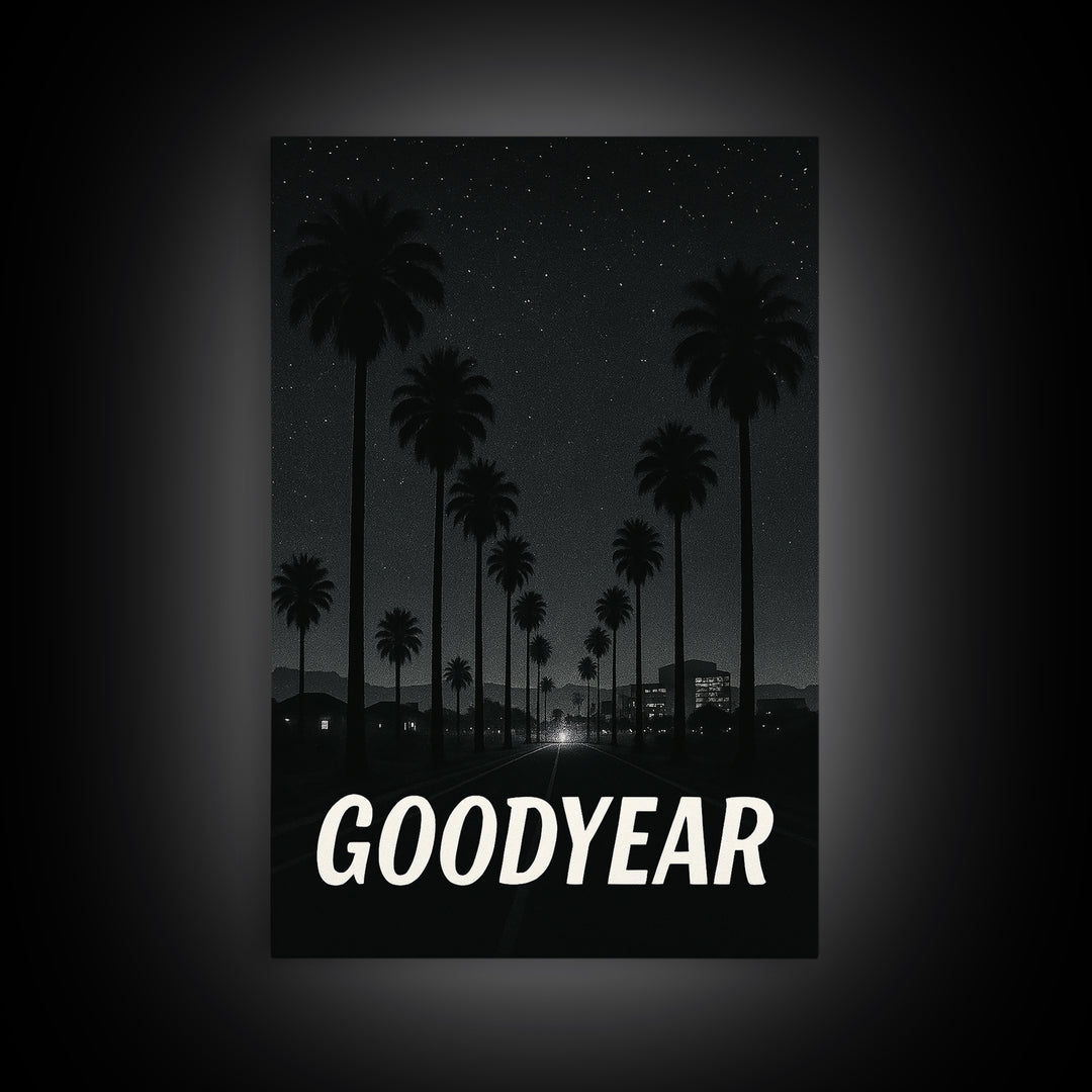 Goodyear Arizona Travel Poster, Canvas Print, Black And White Travel Art, Goodyear Art Print, Watercolor Downtown Skyline, City Illustration