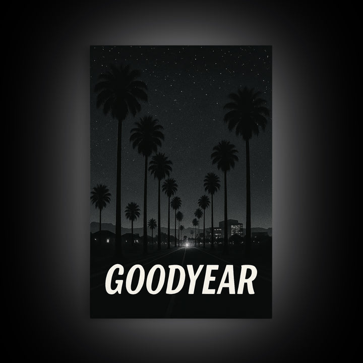Goodyear Arizona Travel Poster, Canvas Print, Black And White Travel Art, Goodyear Art Print, Watercolor Downtown Skyline, City Illustration