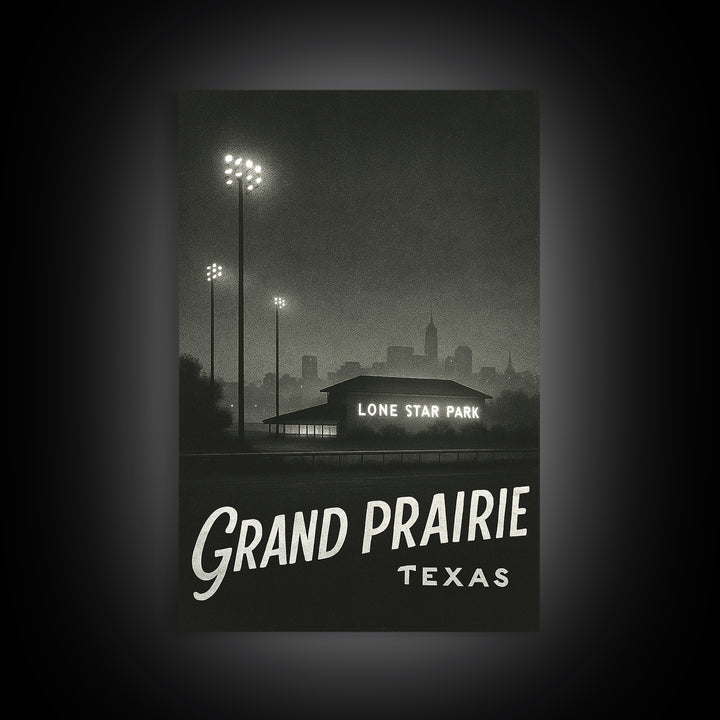 Grand Prairie Texas Travel Poster, Canvas Print, Dark Moody City Wall Art, Grand Prairie Wall Art, Vintage City Poster, Vintage City Art