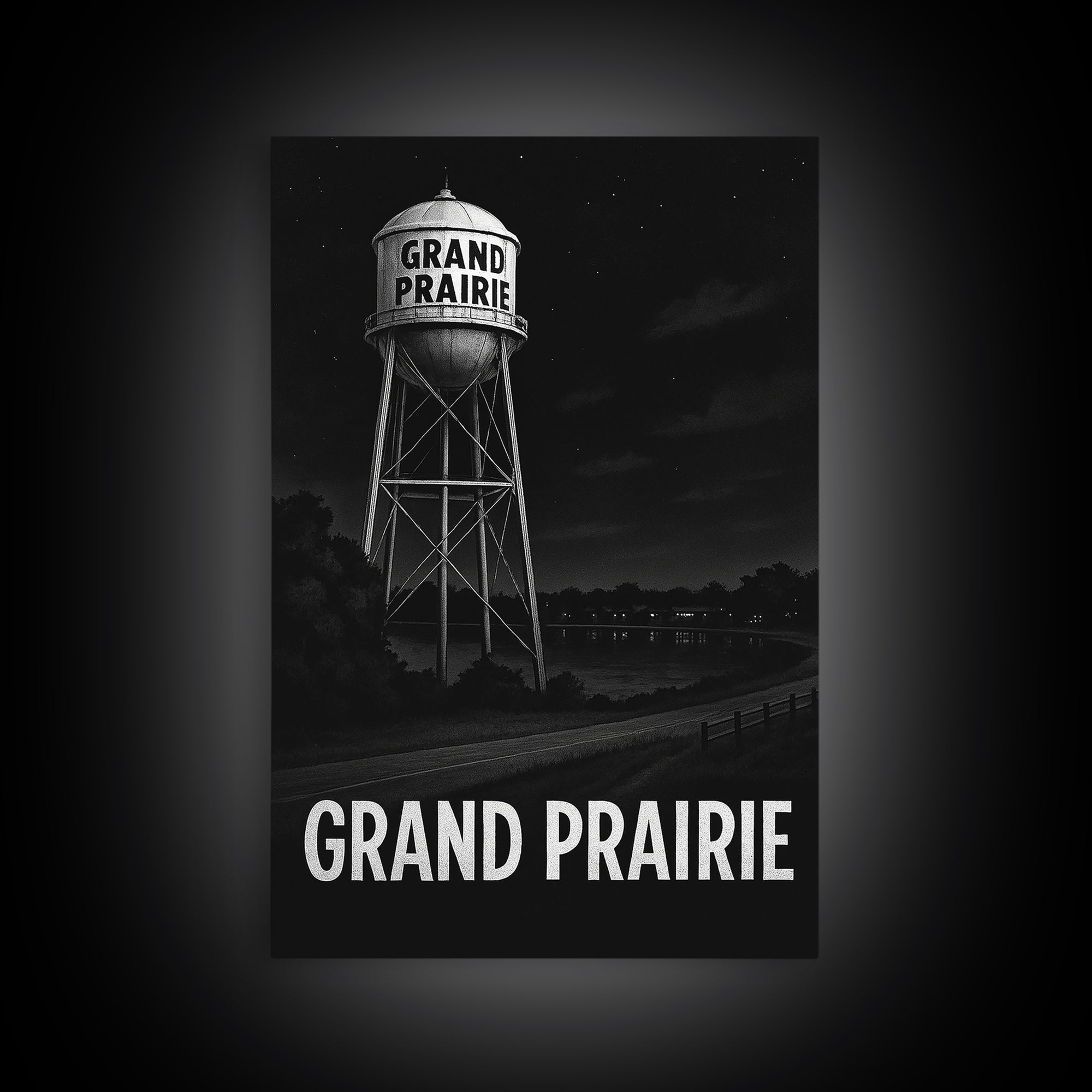 Grand Prairie Travel Poster, Canvas Print, Night Street Poster Art, Grand Prairie Poster Print, Watercolor Urban Skyline, Wanderlust Decor