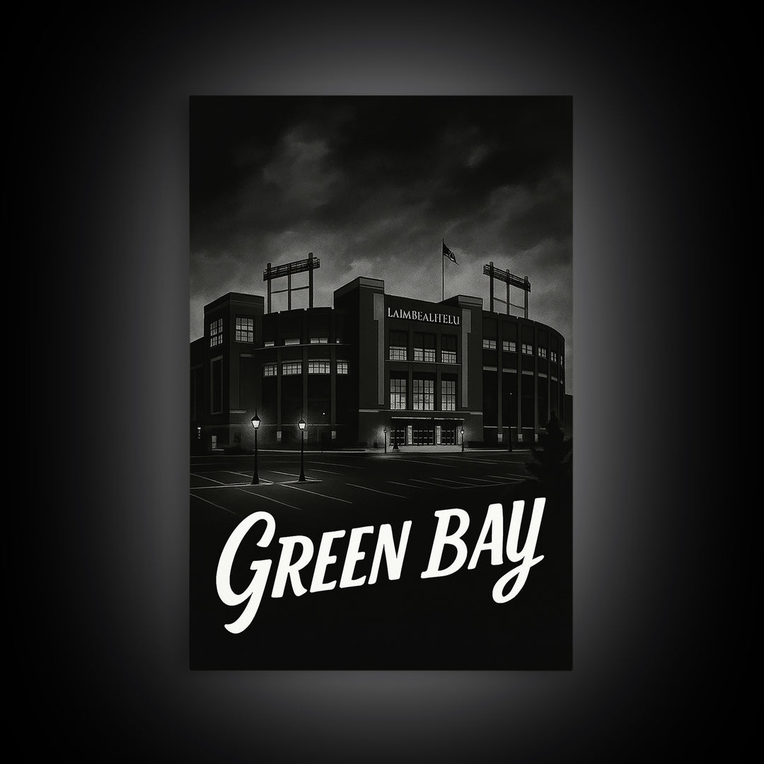 Green Bay Travel Poster, Canvas Print, Dark Moody City Wall Art, Green Bay Travel Art, Modern Wall Decor, Travel Poster Set, City Poster