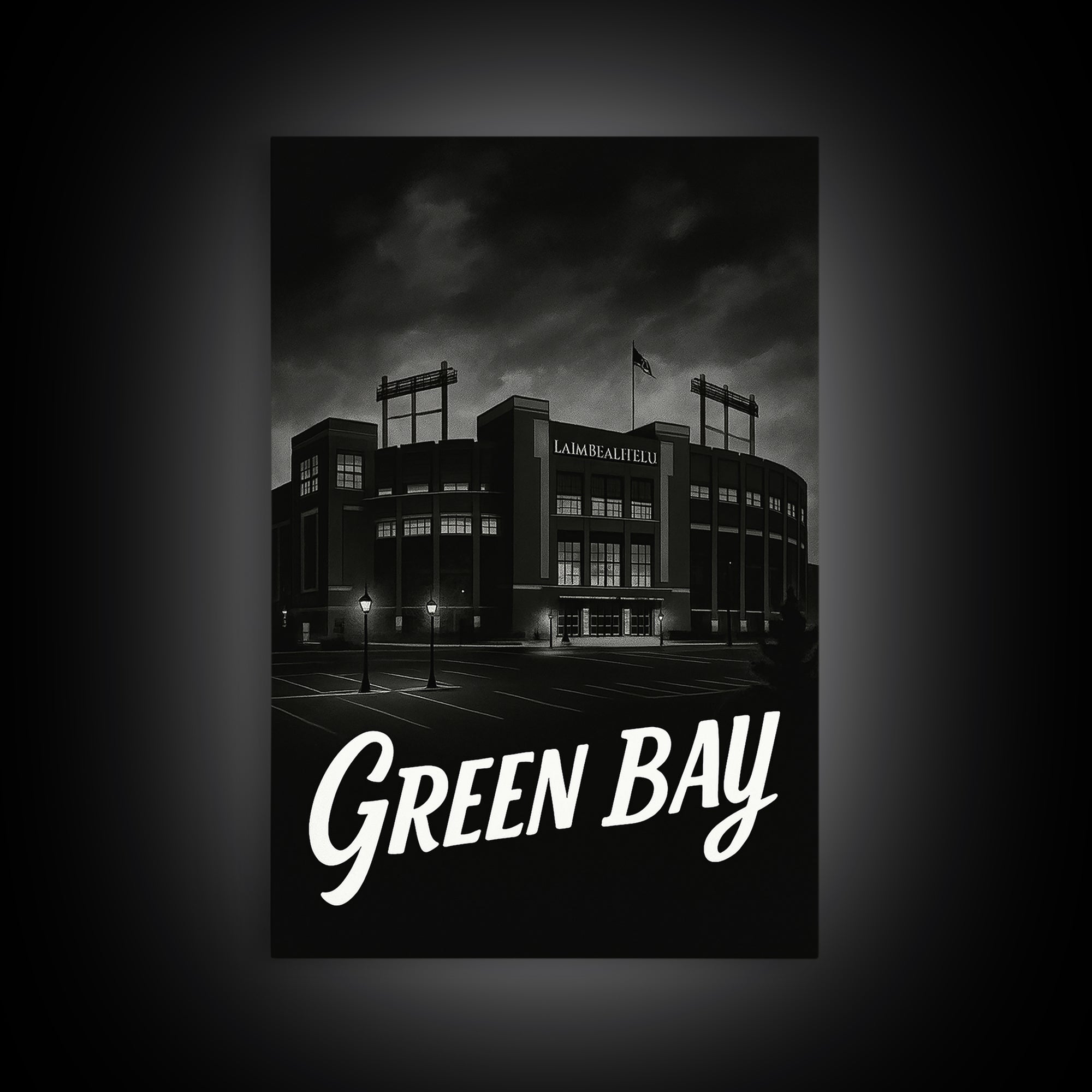 Green Bay Travel Poster, Canvas Print, Dark Moody City Wall Art, Green Bay Travel Art, Modern Wall Decor, Travel Poster Set, City Poster