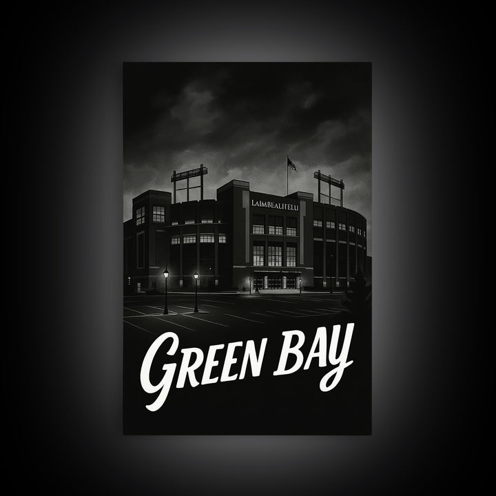Green Bay Travel Poster, Canvas Print, Dark Moody City Wall Art, Green Bay Travel Art, Modern Wall Decor, Travel Poster Set, City Poster