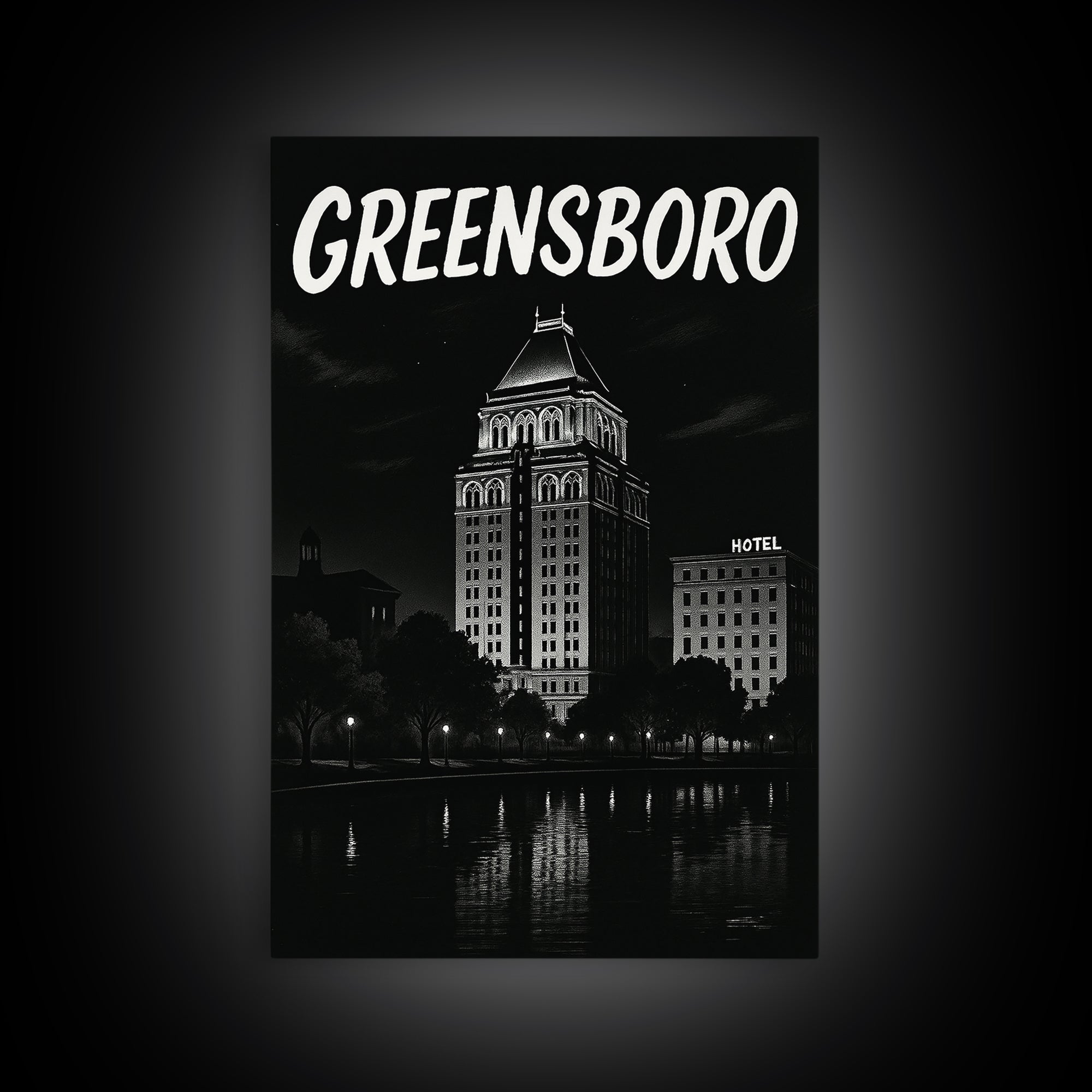 Greensboro Travel Poster, Framed Canvas Print, Black And White Travel Art, Greensboro City Art, Travel Poster Set, City Travel Prints