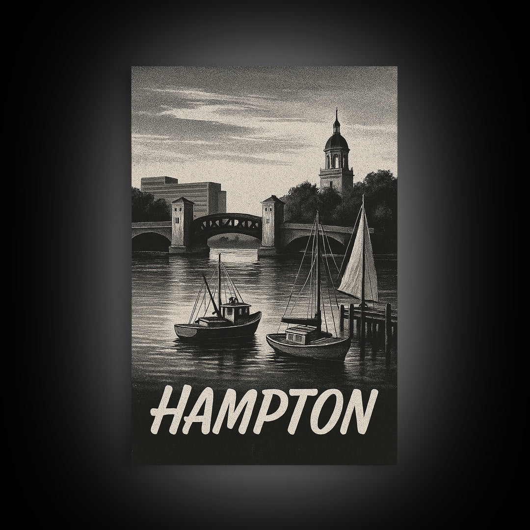 Hampton Travel Poster, Canvas Print, Night Street Poster Art, Hampton Poster Print, Travel Wall Art, City Art Print, Vintage Travel Art