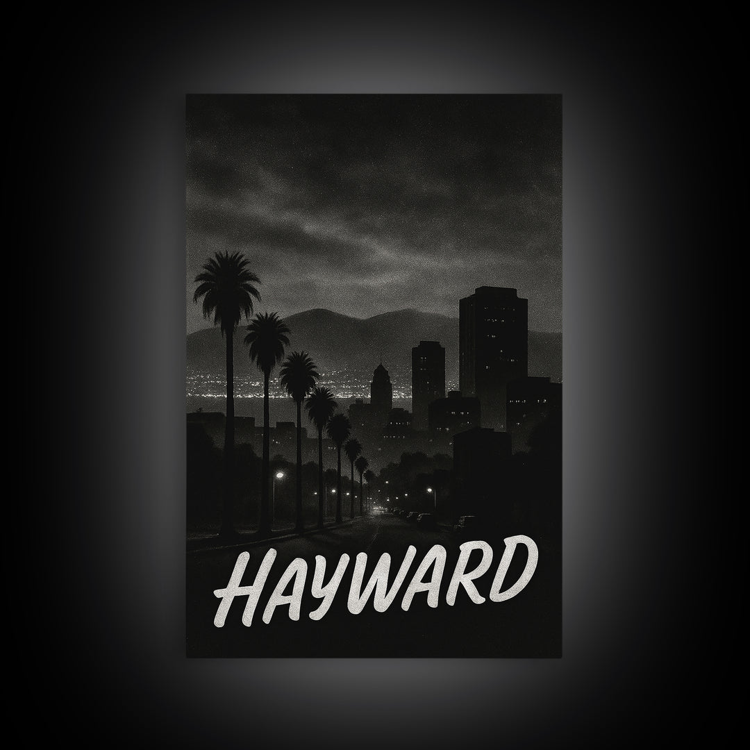 Hayward California Travel Poster, Canvas Print, Black And White Travel Art, Hayward City Art, Wall Decor, City Art Print, Gift For Travelers