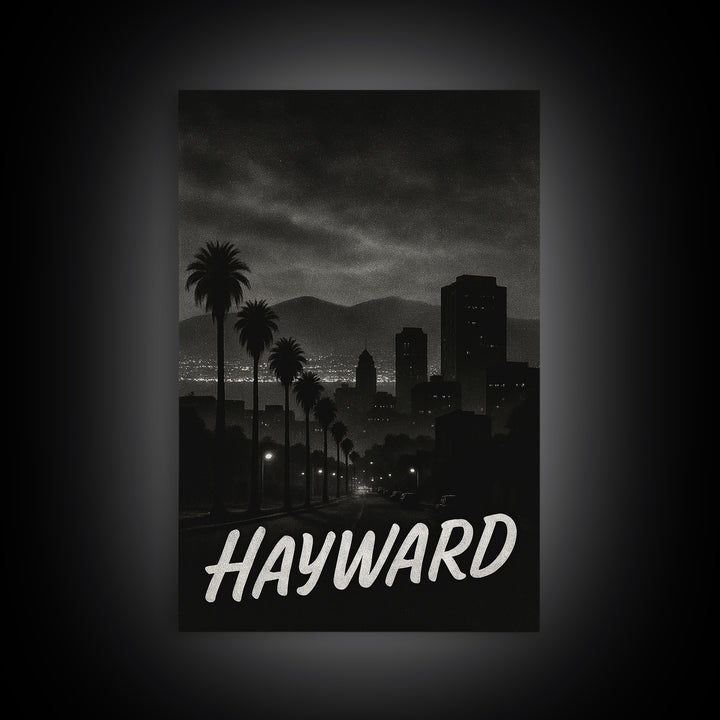 Hayward California Travel Poster, Canvas Print, Black And White Travel Art, Hayward City Art, Wall Decor, City Art Print, Gift For Travelers