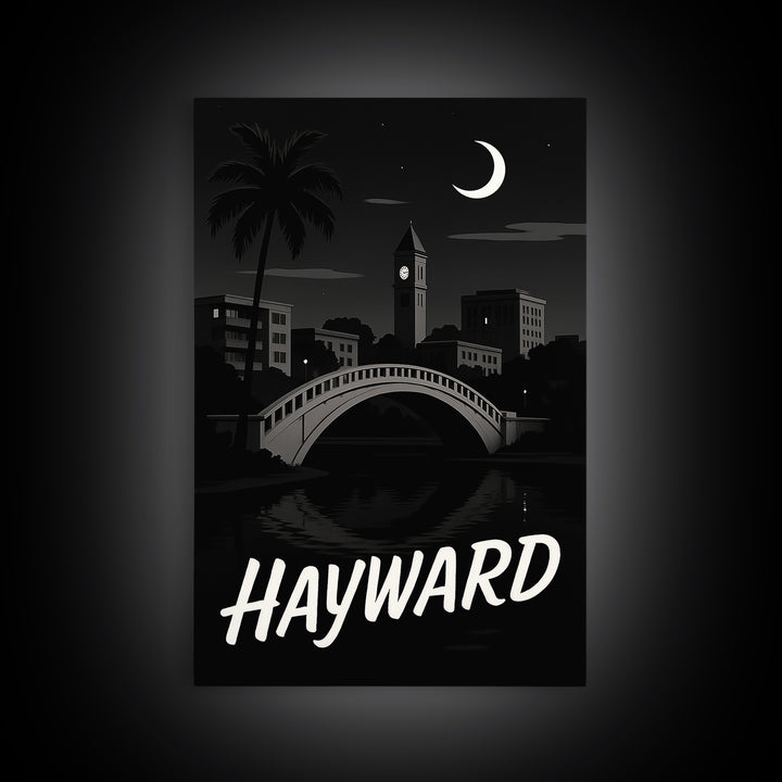 Hayward Travel Poster, Canvas Print, Dark Moody City Wall Art, Hayward Art Print, Travel Poster Art, Wanderlust Decor, Eclectic Wall Decor