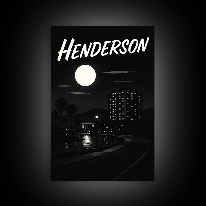 Henderson Travel Poster, Framed Canvas Print, Dark Moody City Wall Art, Henderson Art Print, Gift For Travelers, Modern Wall Decor