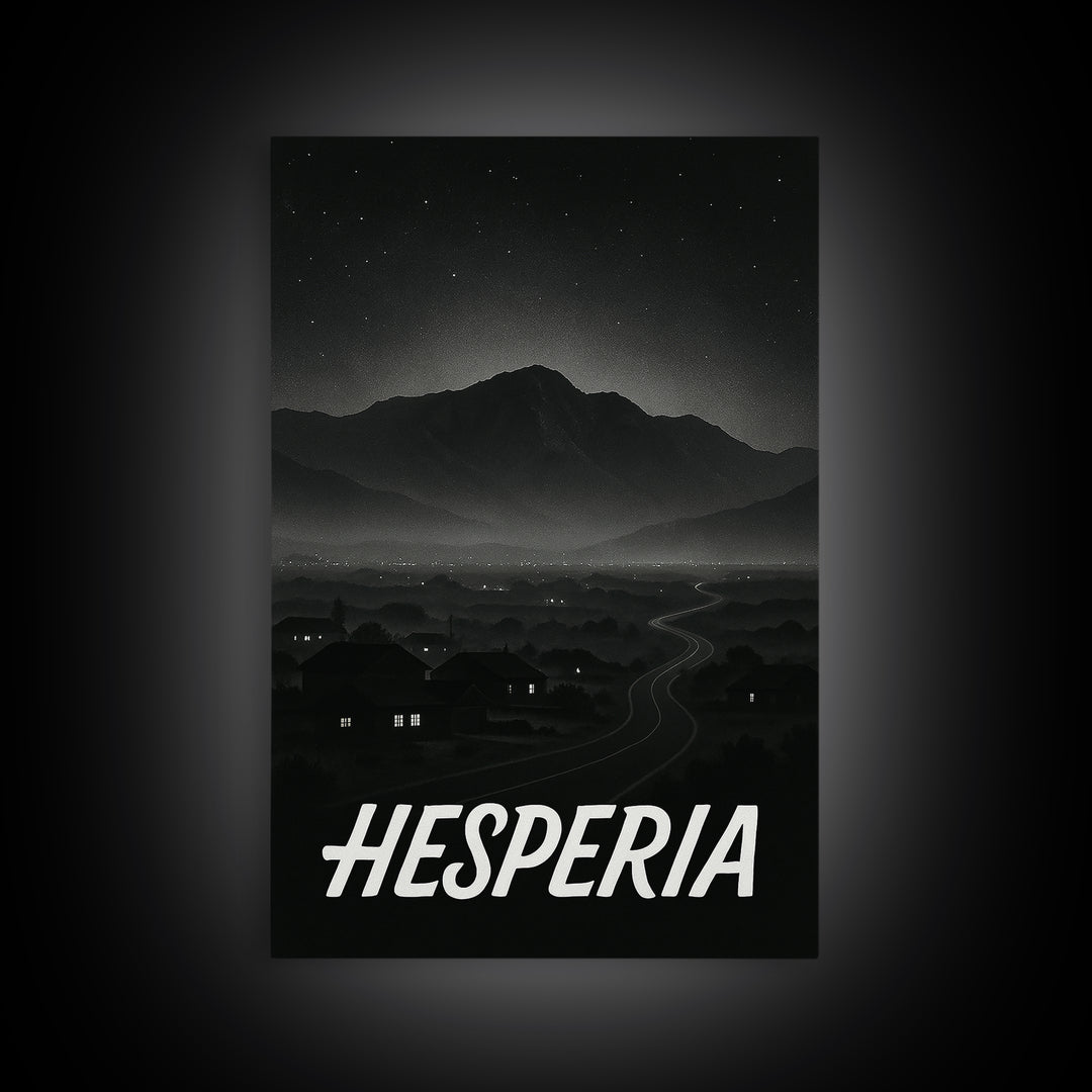 Hesperia California Travel Poster, Canvas Print, Vintage Noir Poster Art, Hesperia Art Print, Travel Art, Travel Wall Art, Wall Art