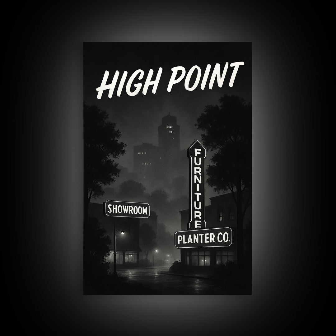 High Point North Carolina Travel Poster, Canvas Print, Night Street Poster Art, High Point Art Print, Gift For Travelers, Watercolor Skyline